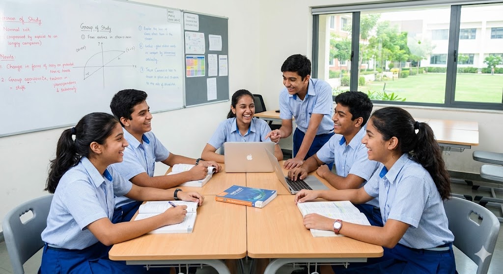 Students studying happily